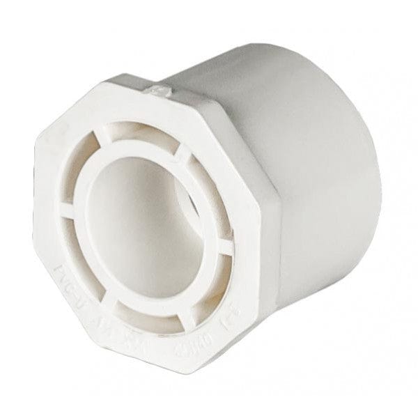 PVC Reducer Bushing - Schedule 40 - White - Spigot x Socket - 1-1/2" to 3/4" (175/Cs) - Fittings N' Valves