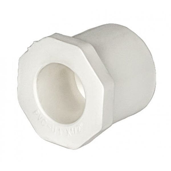 PVC Reducer Bushing - Schedule 40 - White - Spigot x Socket - 1" to 1/2" (360/Cs) - Fittings N' Valves