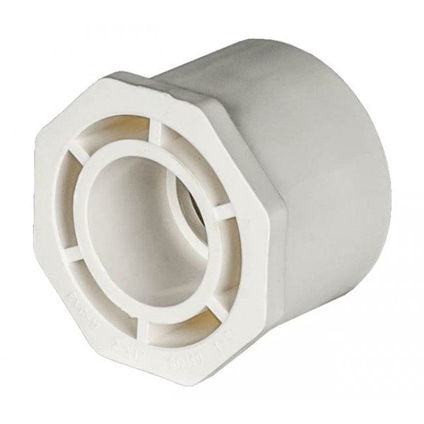 PVC Reducer Bushing - Schedule 40 - White - Spigot x Socket - 2" to 1" (96/Cs) - Fittings N' Valves