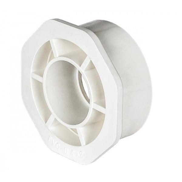 PVC Reducer Bushing - Schedule 40 - White - Spigot x Socket - 4" to 2" (48/Cs) - Fittings N' Valves